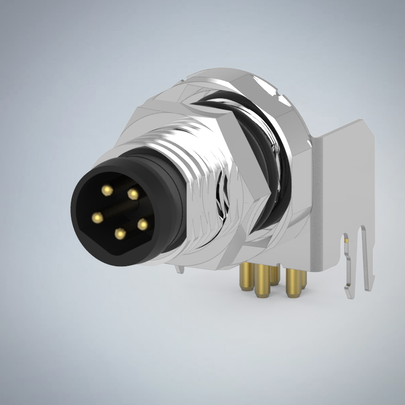 M8-5P(M)B CODE板端前鎖90度插板式防水連接器(帶接地)_HGM3-M805P-01-11
