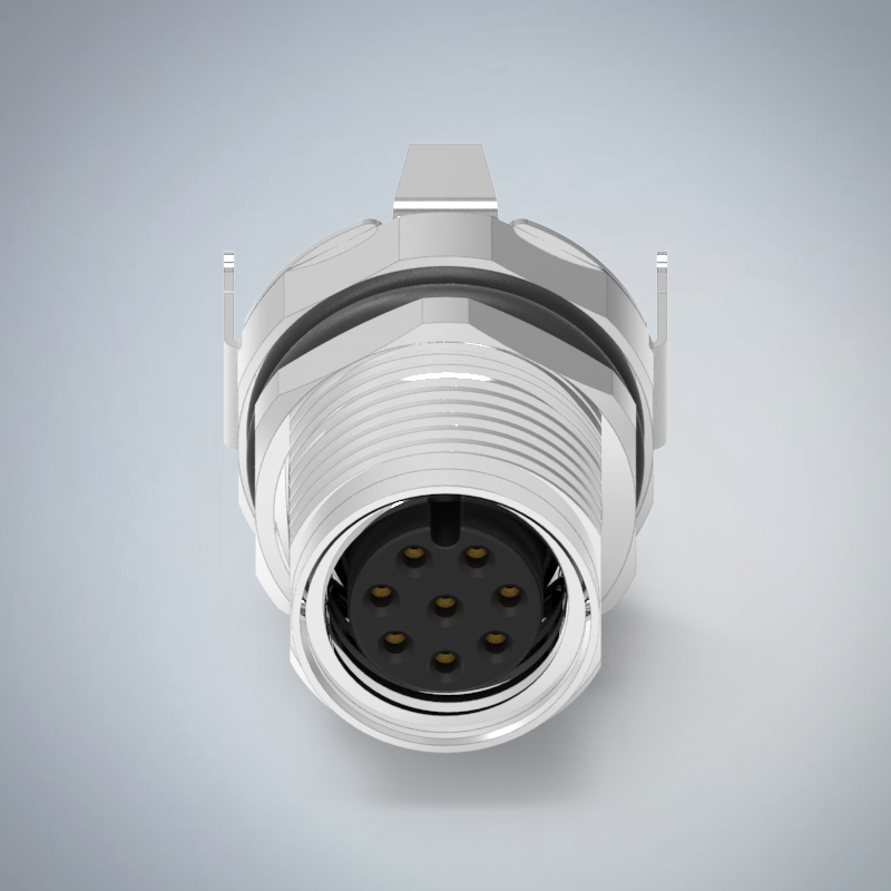 M8-8P(F)板端前鎖插板式防水連接器(帶接地)_HGF3-M808P-19-11