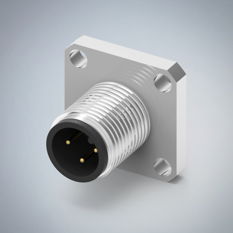 M12-3P(M)A CODE前鎖板焊線式防水連接器(方形法蘭)(左塞孔)(M12*1.0)_HGM2-M1203P-56-11