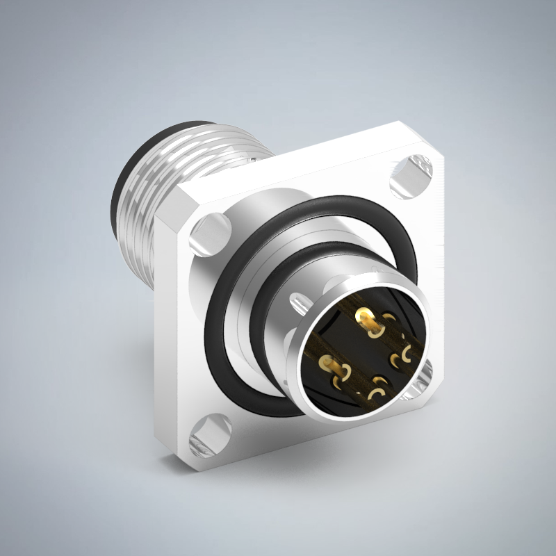 M12-4P(M)A CODE前鎖板焊線式防水連接器(方形法蘭)(M12*1.0)_HGM2-M1204P-243-11