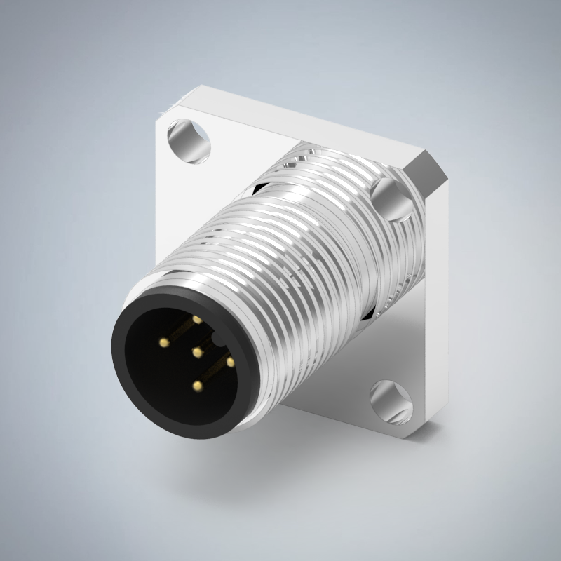 M12-5P(M)A CODE前鎖板焊線式防水連接器(方形法蘭)(M12*1.0)_HGM2-M1205P-210-11