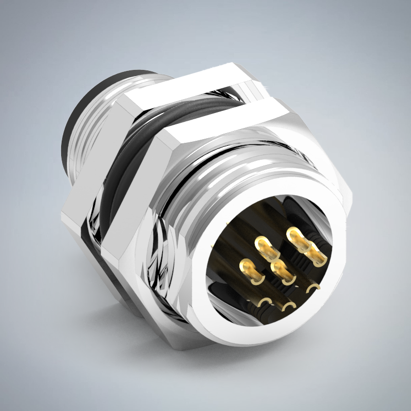 M12-8P(M)A CODE後鎖板焊線式防水連接器(M16*1.5)_HGM2-M1208P-44-11