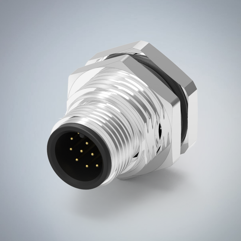 M12-12P(M)A CODE前鎖板插板式防水連接器(帶接地)(PG9)_HGM3-M1212P-09-11