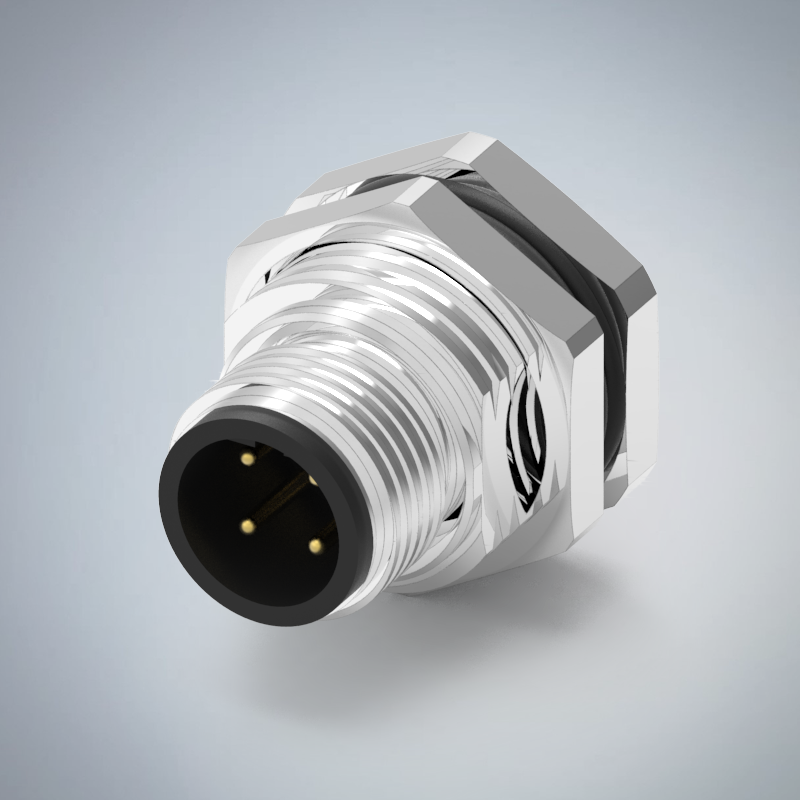 M12-4P(M)B CODE前鎖板焊線式防水連接器(M16*1.5)_HGM2-M1204P-300-11