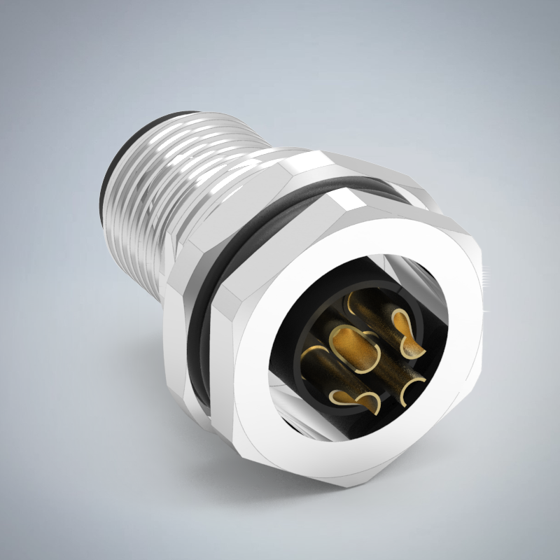 M12-4P(M)T CODE前鎖板焊線式防水連接器(M16*1.5)_HGM2-M1204P-204-11