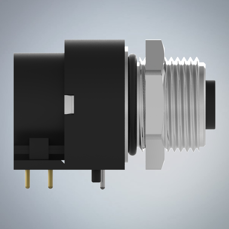 M12-3P(F)A CODE前鎖板90度插板式防水連接器(左塞孔)(M15*1.0)_HGF2-M1203P-52-11