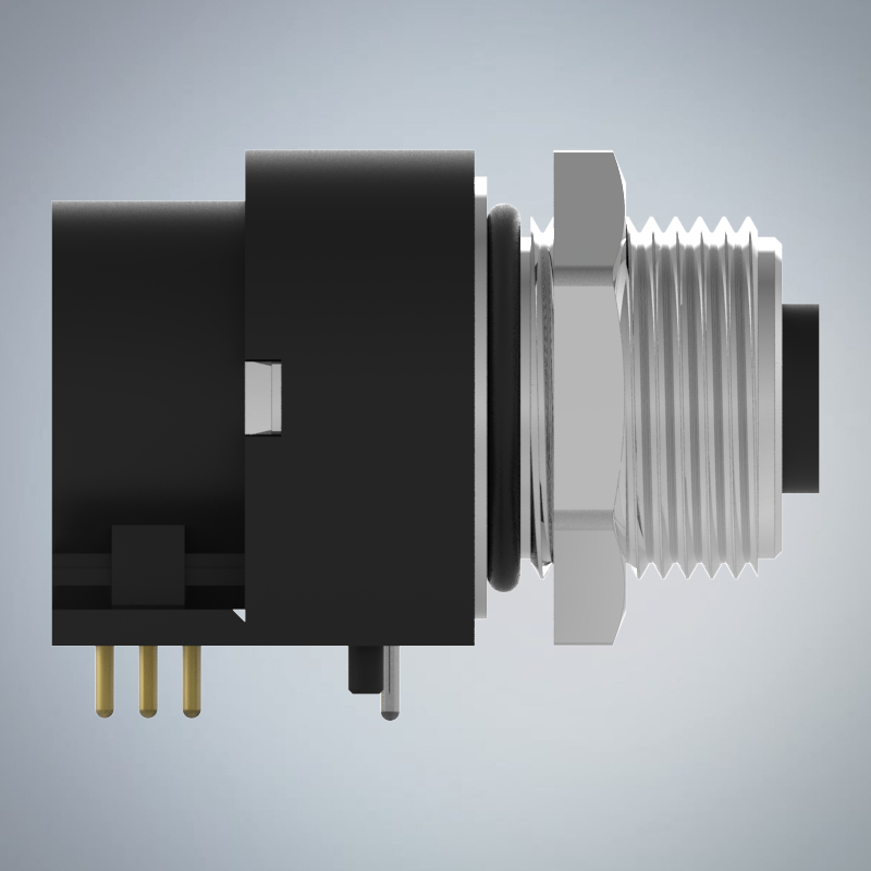 M12-5P(F)A CODE前鎖板90度插板式防水連接器(M15*1.0)_HGF2-M1205P-01-11