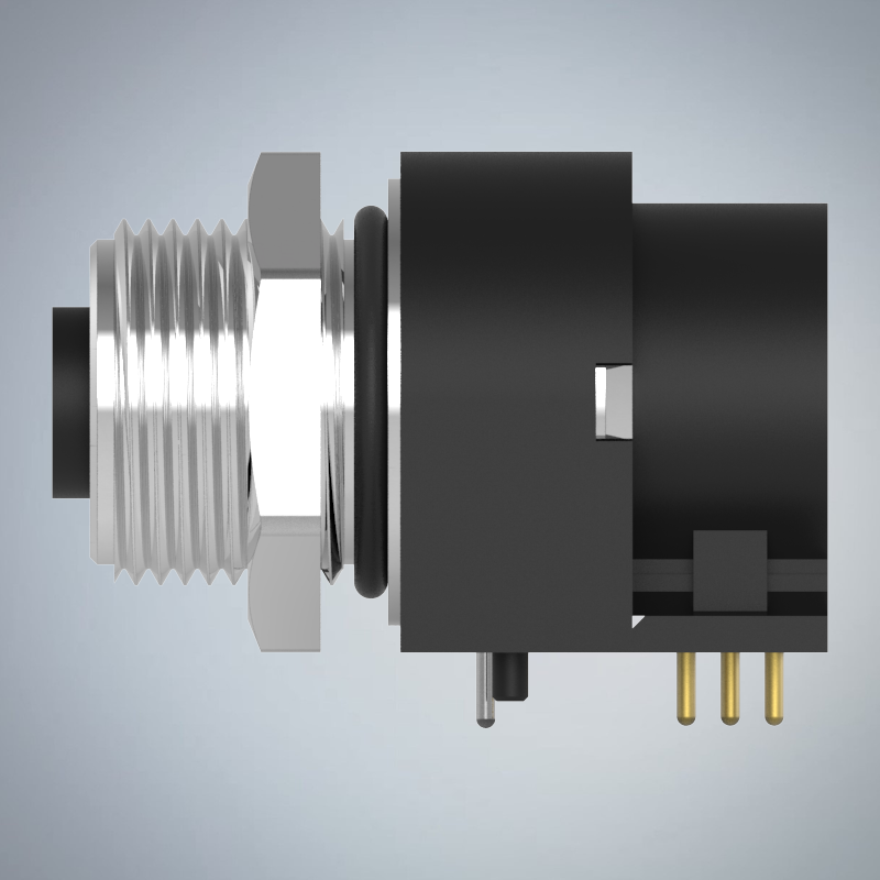 M12-5P(F)A CODE前鎖板90度插板式防水連接器(M15*1.0)_HGF2-M1205P-01-11