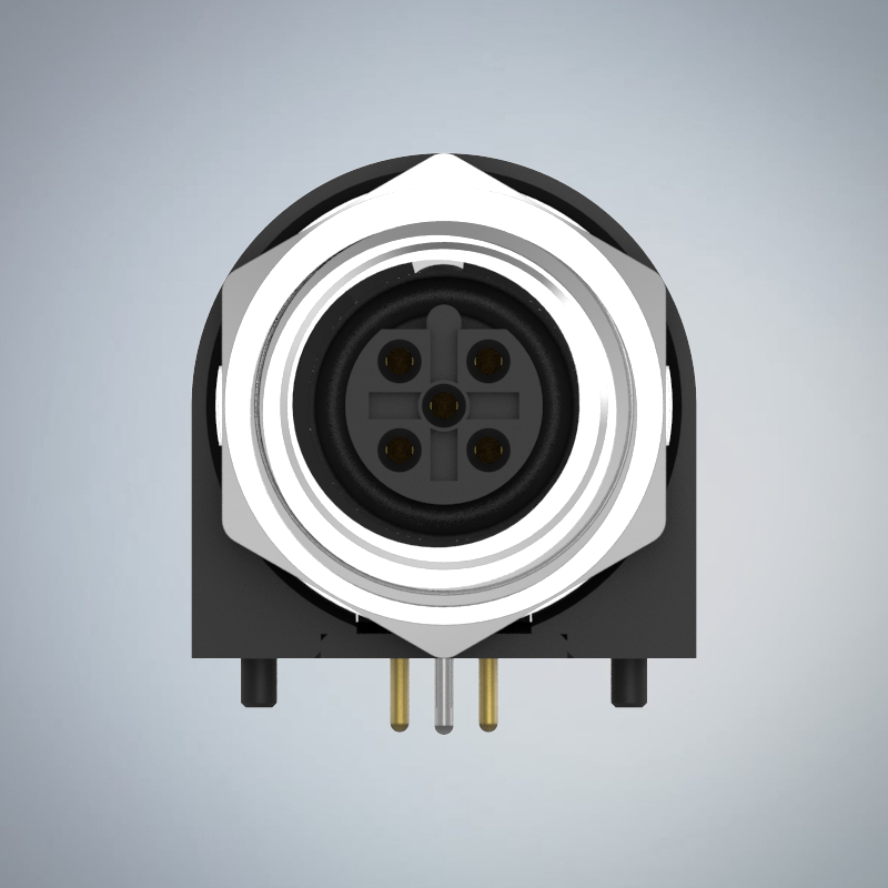 M12-5P(F)B CODE前鎖板90度插板式防水連接器(M15*1.0)_HGF3-M1205P-27-11